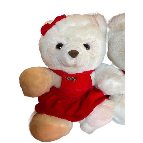 VTG Christmas White Teddy Bears - Holly and Barry Stuffed Plush Animal Toys Rare - Picture 2 of 5